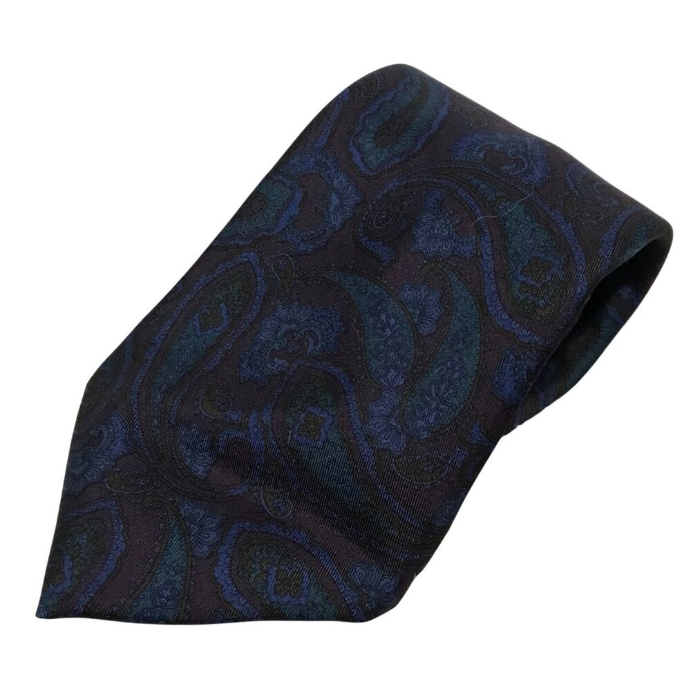 Paolo Da Barberino Silk Tie Paisley Navy Blue Necktie Made in Italy